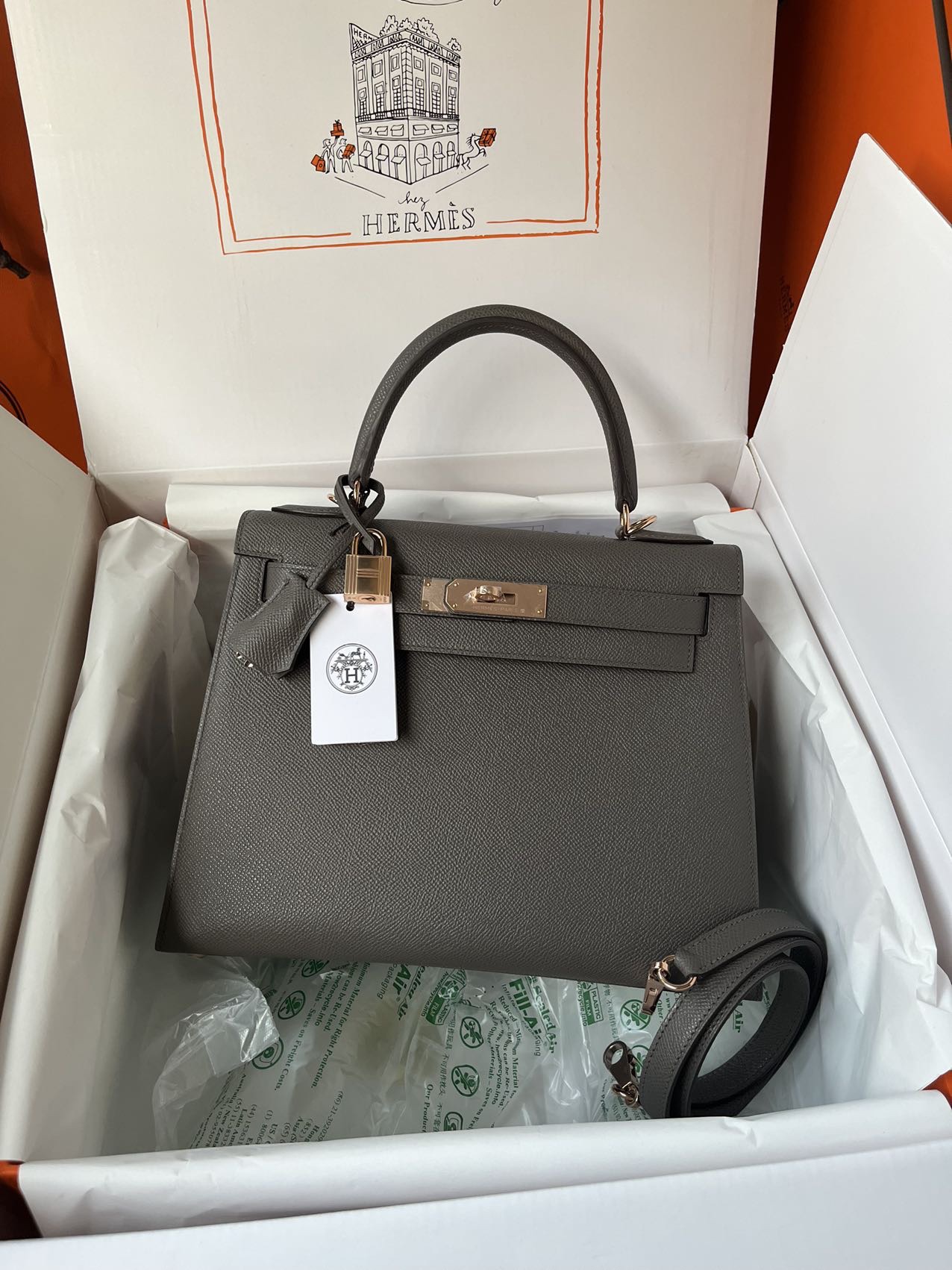 에르메스 켈리백 25 그레이 금장